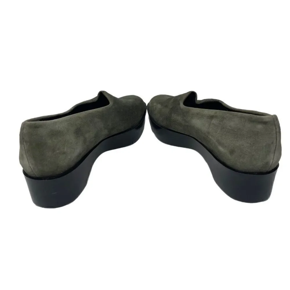 Robert Clergerie Green suede leather low platform modern loafers 6B BoxB